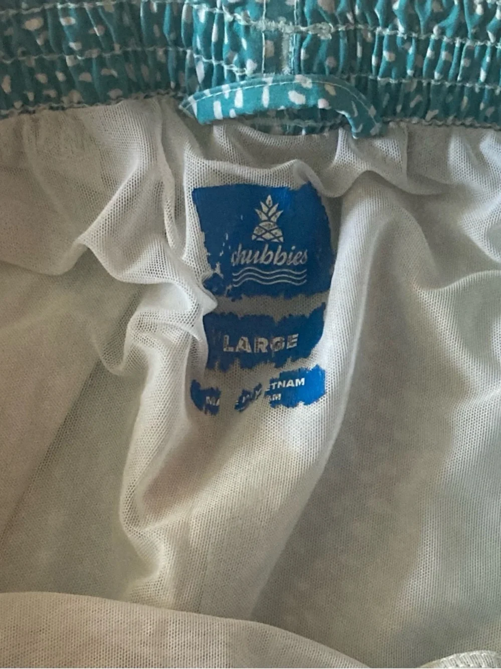 Chubbies SZ L turquoise Dot-Striped Swim Trunks